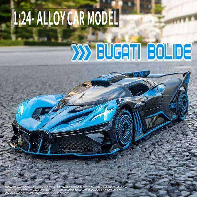 1/24 Alloy Bugatti Bolide Sports Car Diecast Model Toy Simulation Vehicle Pull Back Sound Light Collection Toys for Kids Gifts Z260306