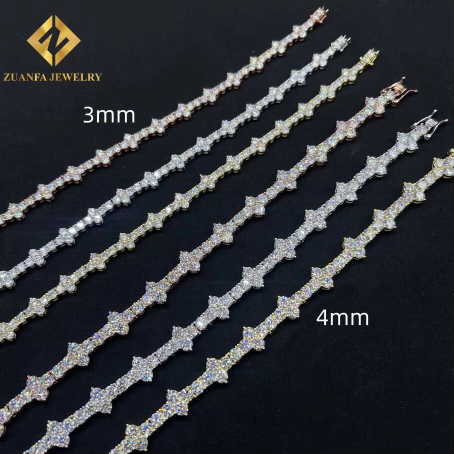 Iced Out Hip Hop Jewelry 925 Silver 3mm and 4mm Cross With Tennis Chain 925 Silver Vvs Moissanite for Men and Women