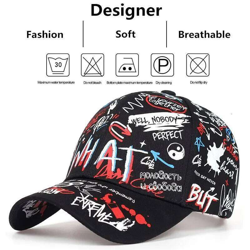 Men's women's spring autumn Korean graffiti letter printed baseball caps, men's sun protection and sunshade hats, outdoo Y260304