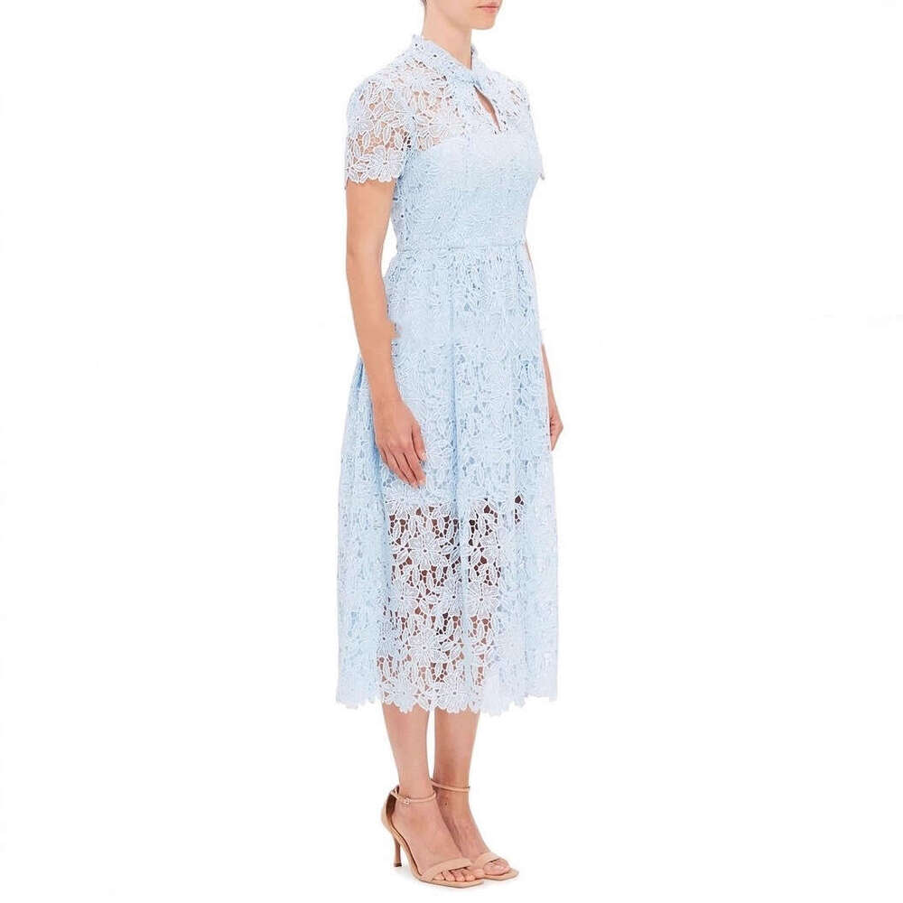 2026 Spring/Summer Designer a2 Fashion Brand Elegant Women's Hollow Lace Tie Collar Long Dress Dress