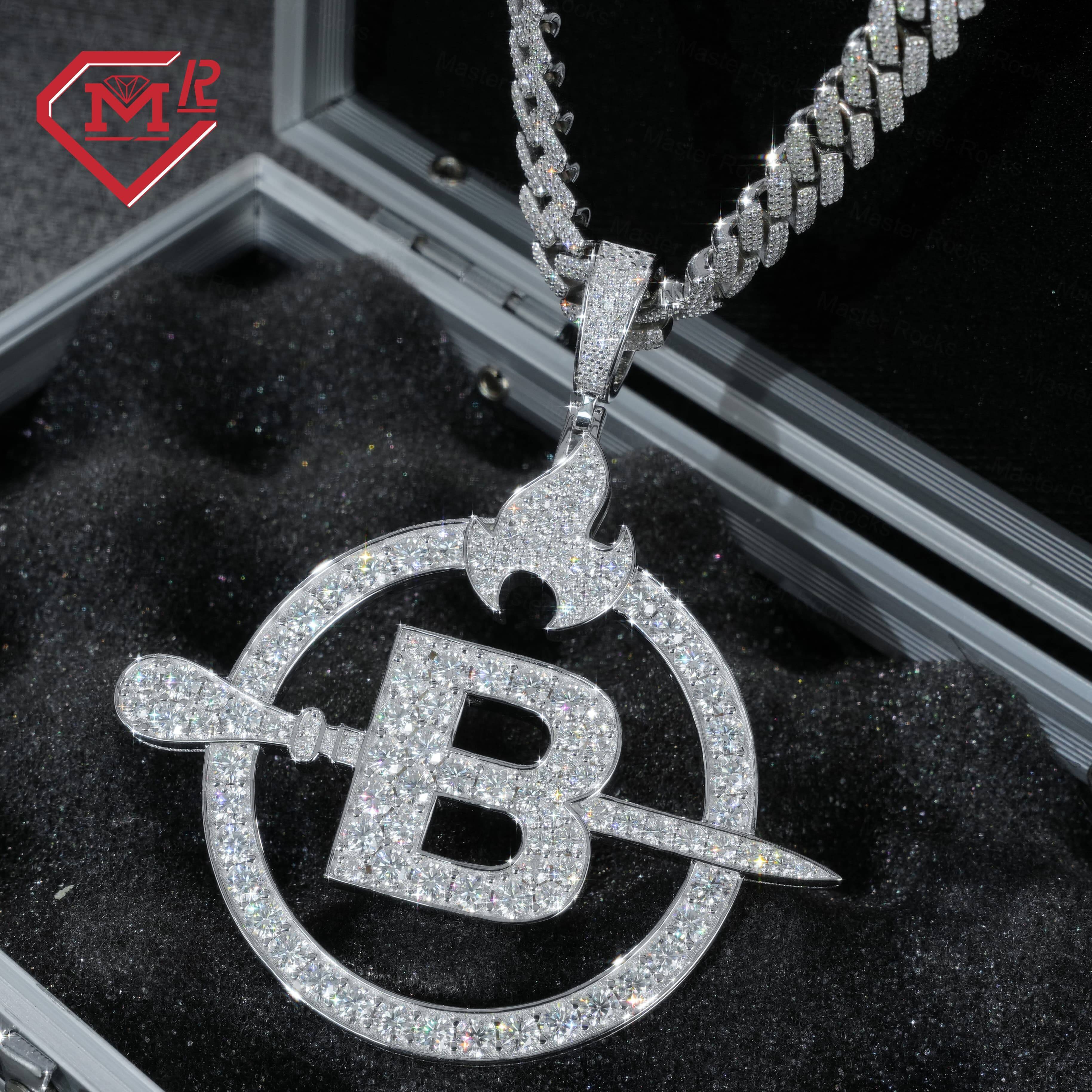 Hip Hop Moissanite Pendant 925 Silver Iced Out Round Initial Letter VVS Custom Moissanite Pendant