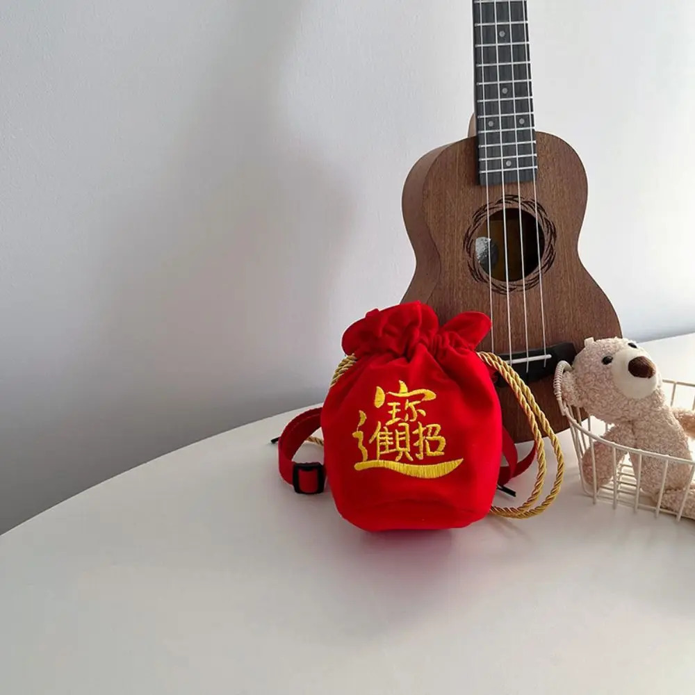 Gift Red Canvas Coin Purse Wallet Packet Embroidered Crossbody Bag Dragon Year Mascot Chinese Style Lucky Baby 260307
