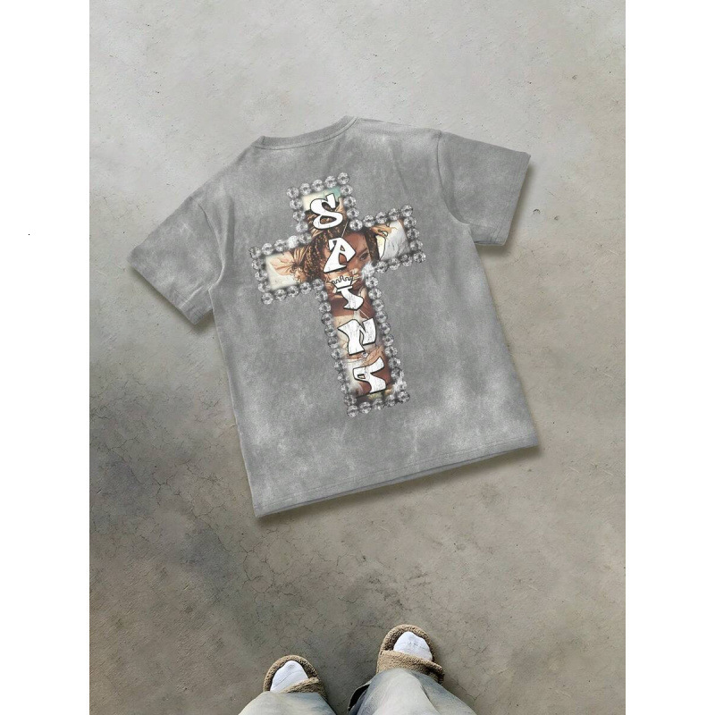 Luxury Brand Designer Clothes Pure Cotton Washed 230G T-Shirt Combining Faith And Fashion: Cheru