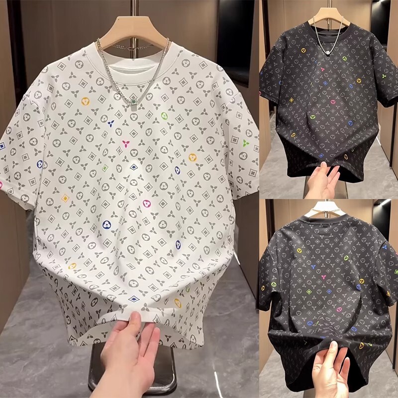 Luxury Brand Designer Clothes Trendy Round Neck Full Print Old Flower Short Sleeve T-Shirt For Men 2025 Summer New Casual Versatile Stylish Cool Half 