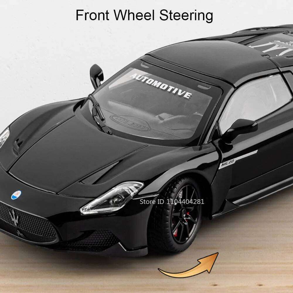 1:24 MC20 Atlantic Alloy Sports Car Diecast Model Toy Front Wheel Steering Sound Light Pull Back Miniature Vehice Childrens Gift Z260307