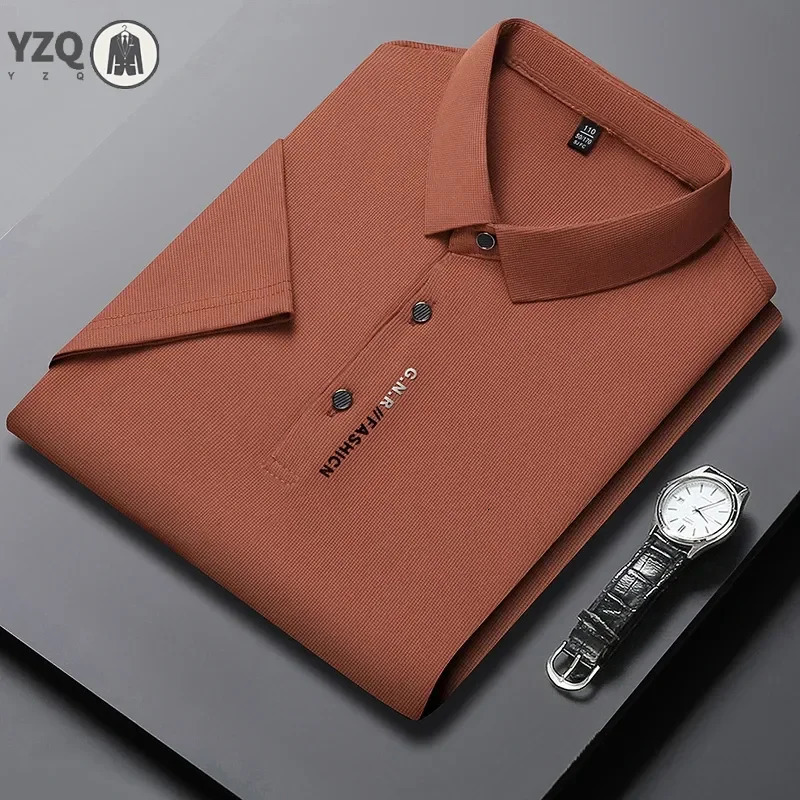 Summer Mens Business Casual Solid Color Short Sleeved POLO Shirt Comfortable and Cool Fashion T-shirt 260304