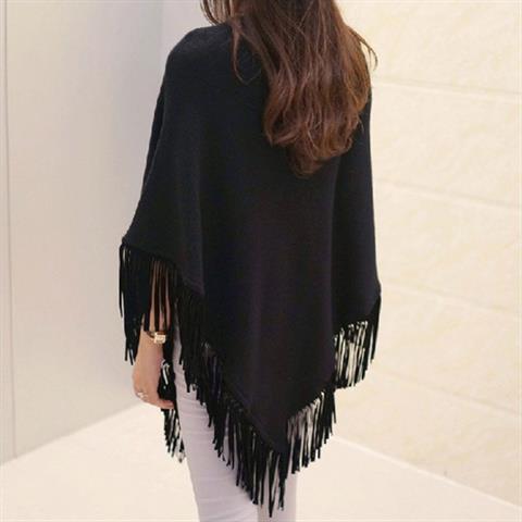 Asymmetrical batwing sweater loose tassel sweater mid-length cape shawl coat womens autumn and winter knitwear240904