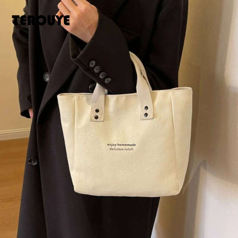 1Pc Classic Canvas Tote Bag, Durable Textile Material, Versatile Solid Color Shoulder Bag For Work And Everyday Use Handbags TEROUYE