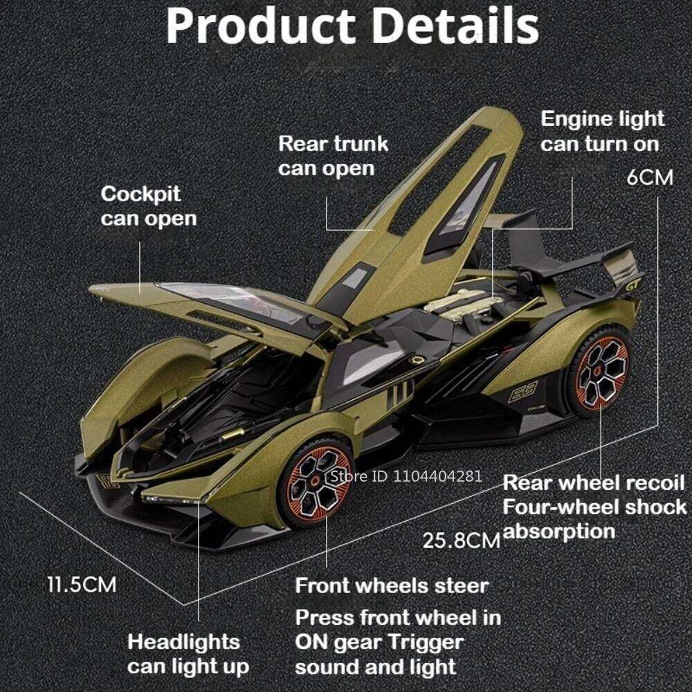 1:18 Lambor V12 Apollo EVO Model Toy Diecast Alloy Car Doors Opened Sound Light Pull Back Miniature Sportscar Collect Decoration Z260306