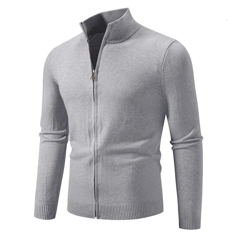 Spring Autumn Mens Fashion Stand Collar Cardigan Solid Color Slim Fit Casual Knitted Sweatercoat Men Korean Style Knit Cardigan 260306