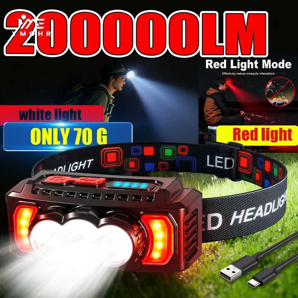 Mini Super Bright LED Headlamp Rechargeable Head Torch Hands Free Red Fishing Head LED Light Running Mining Climbing Head Lamp H260307