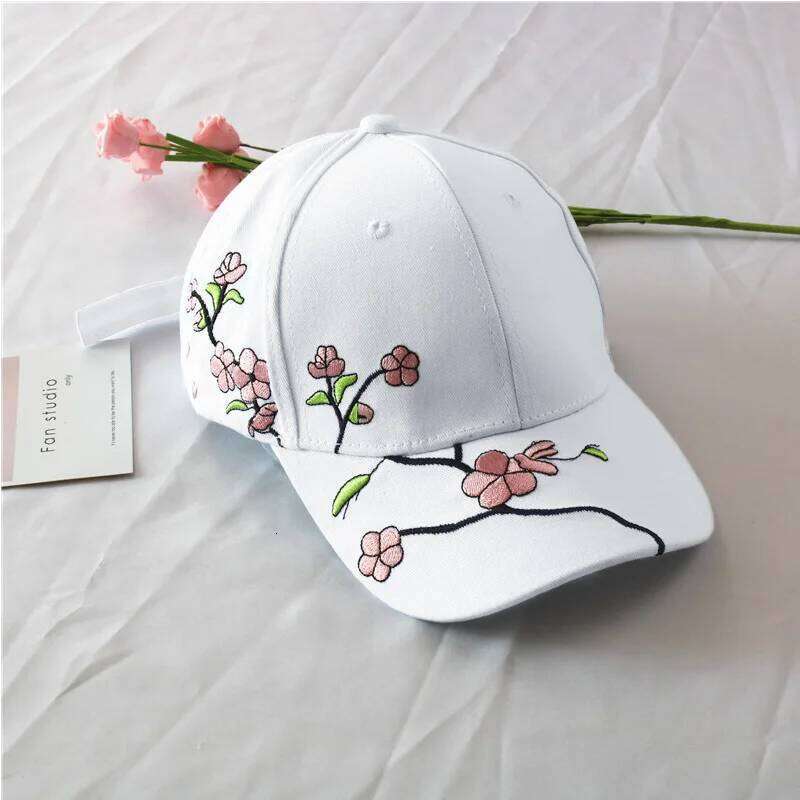 JK Korean Flower Embroidery Baseball Caps Women Girl Cute Plum Outdoor Long Brim Sun Visor Hats Cotton Adjustable Sports Cap Y260304