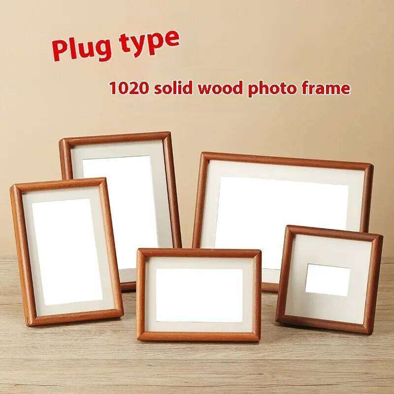 Solid Wood Round Corner Picture Frame, Walnut and Golden Sandalwood, Minimalist Design, Tabletop, Home Decor H260306