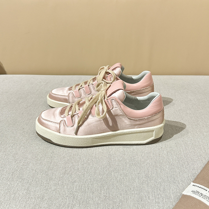2026 Men's Women's Fashion Pink White Satin Retro Trainers, Vintage Sneakers with Chunky Sole Sizes 34-44