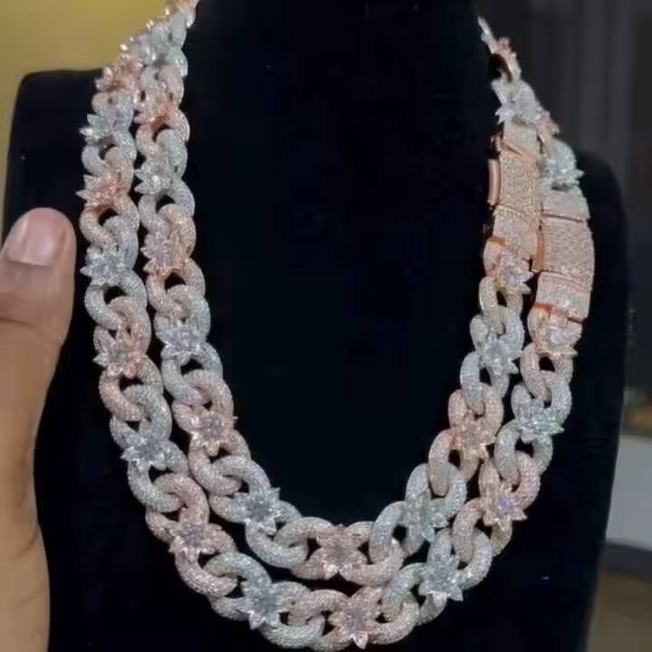 High Quality Moissanite Necklace with American Hip Hop Cuban Chain Yellow Gold for Mens Womens Wear Direct Indian Supplier