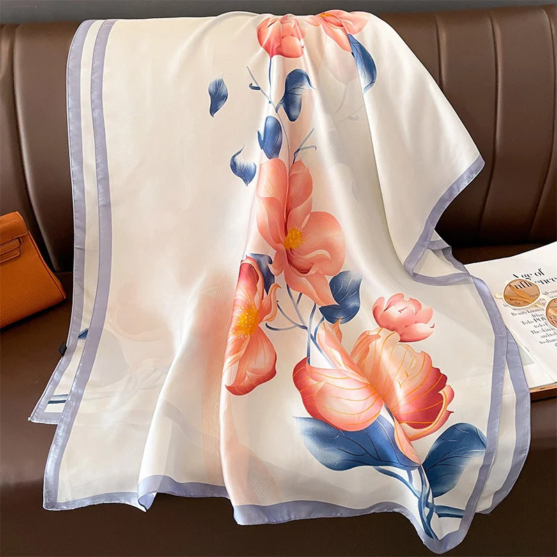 Women 18090cm Fashion Beautiful Soft Silk Scarves female Lady Shawl Hijab Wrap Foulard Bandanna Muffler Beach Pareo 260302