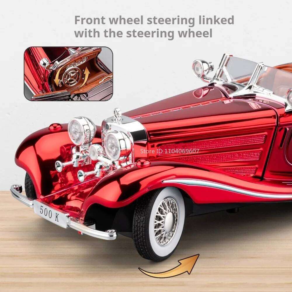 1:24 500K 300SL Toy Model Alloy Diecast Car Sound Light Pull Back Doors Opened Shock Absorption Vintage Cars Collect Preferences Z260306