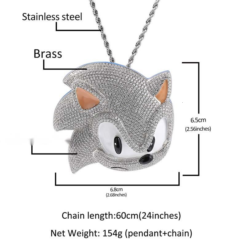 Personalized Hip-hop Luminous Sonic Cartoon Pendant Necklace Mens Street Copper Diamond Cute Necklace