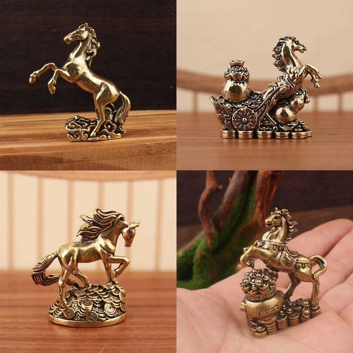Chinese Bronze Zodiac Horse Statue Desktop Decor for Living Room Tea TableT260307