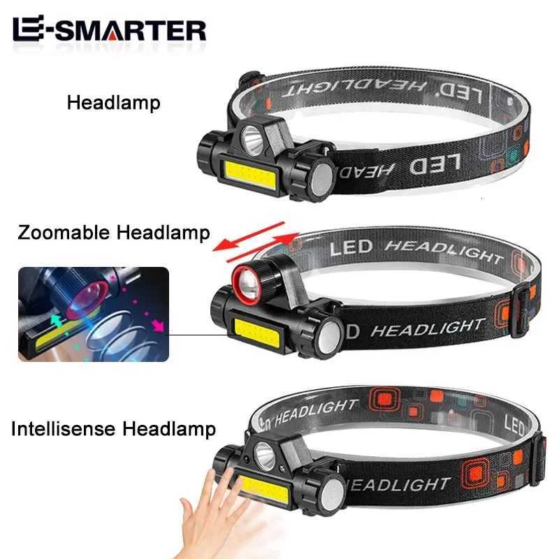 COB LED Headlamp Torch Rechargeable Headwear Flashlight Outdoor Waterproof Camping Fishing Mining Lantern Headlight With Magnet H260307