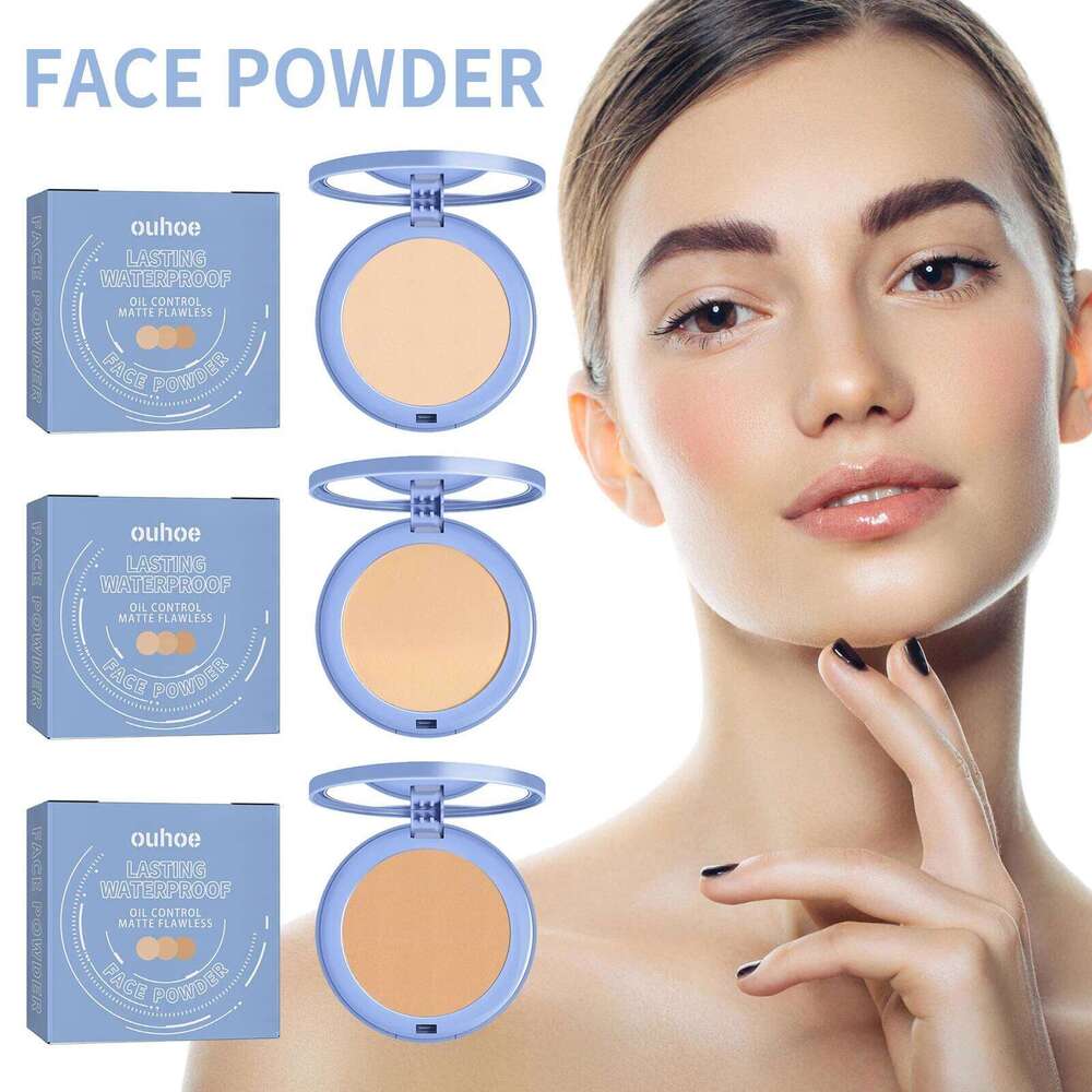 OUHOE Sunscreen Cosmetic Face Oil-Control Waterproof Lasting Matte Concealer Makeup Pressed Powder 26L0306