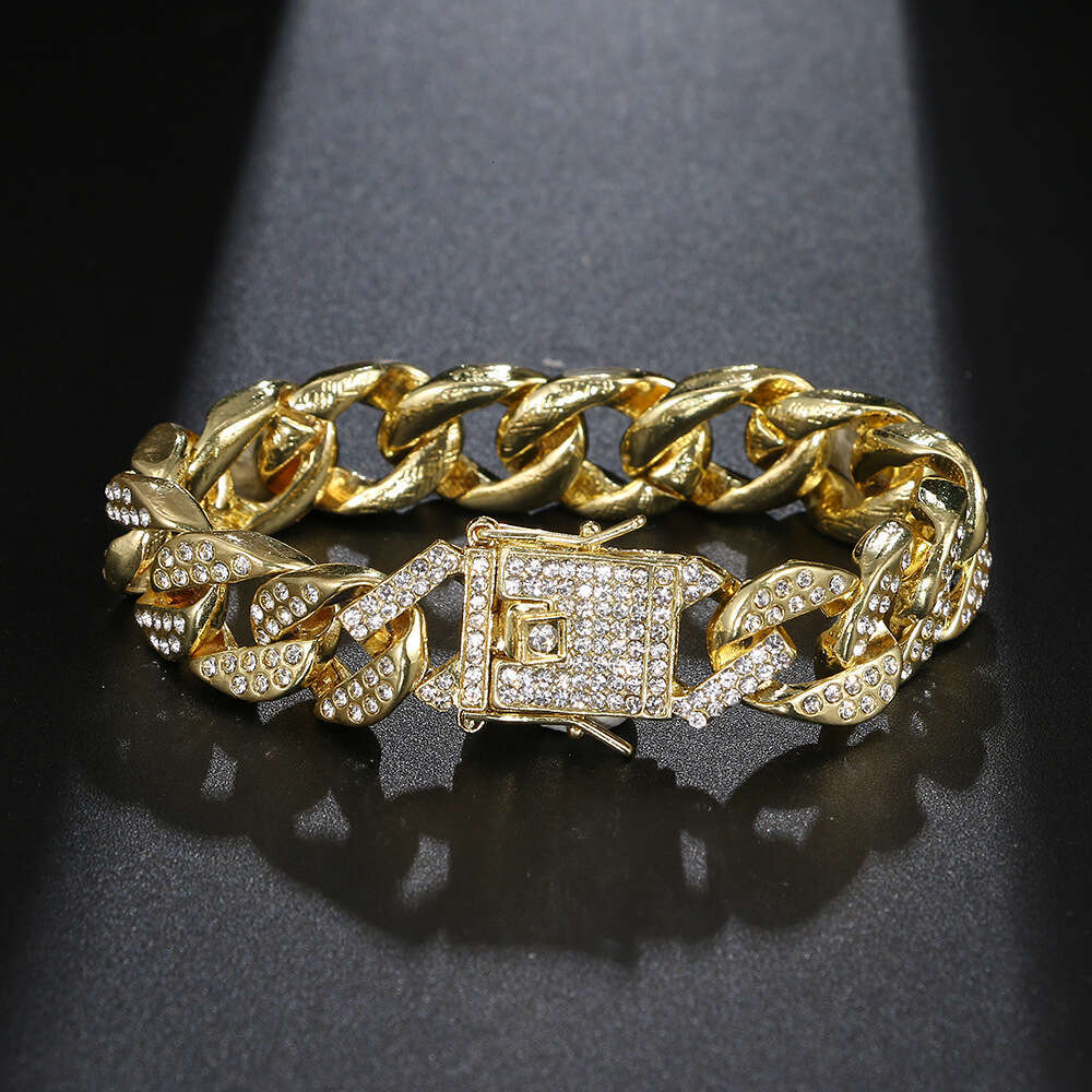 Cross-border European and American hip-hop zircon bracelet, 12mm double-row full-diamond Cuban chain, real gold-plated, high-quality men's bracel