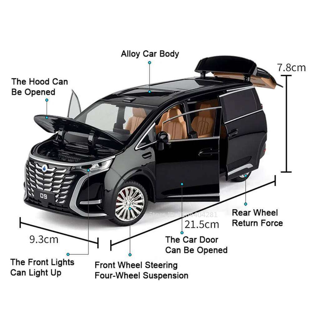 1:24 Denza D9 LM300H MPV Diecast Model Toys Alloy Car Sound Light Pull Back Doors Opened Miniature Vehice Friend Premium Present Z260306