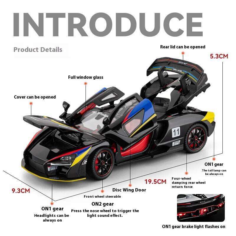 Simulated 1/24 McLaren Senna model with sound and lights, track version sports car model, boys gift, collection ornaments Z260306