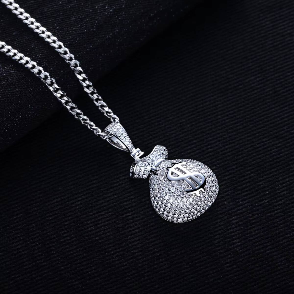 Money Bag Dollar Sign Full Pave Moissanite Pendant Necklace Urban Hop Street Style Factory Wholesale