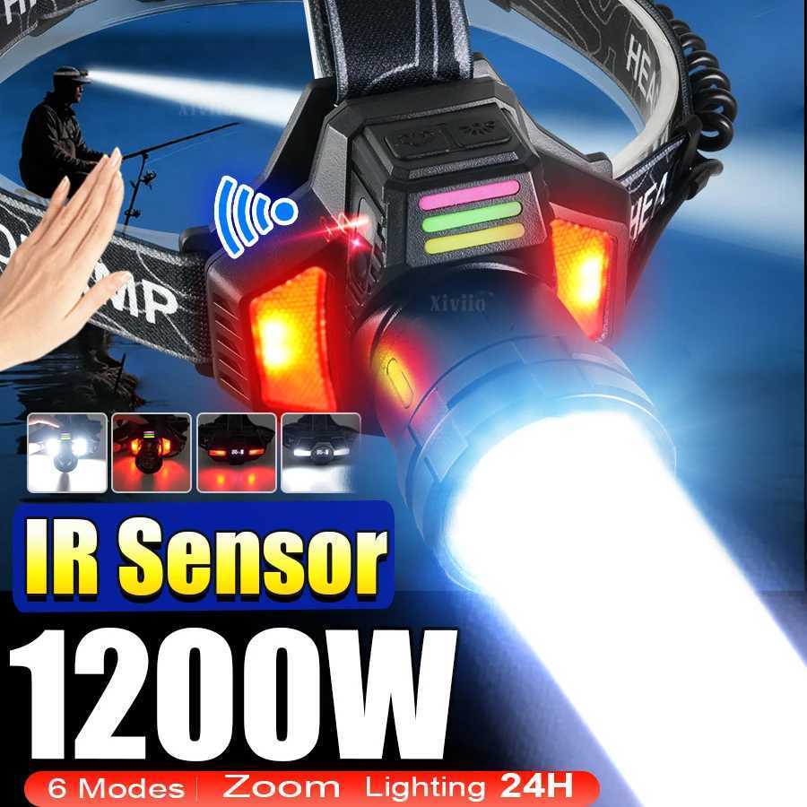 2026 High Power Headlamp 1200W LED Sensor Head Torch 18650 Rechargeable Long Range Headlight Fishing Camping Head Lantern H260307