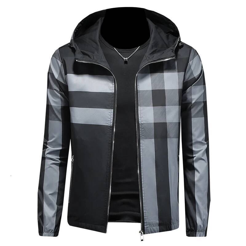 Minglu Plaid Printed Zipper Men's Jackets Luxury Spring Auutmn Hooed Casual Male Coats Long Sleeve Man Overcoats Plus Size 5XL