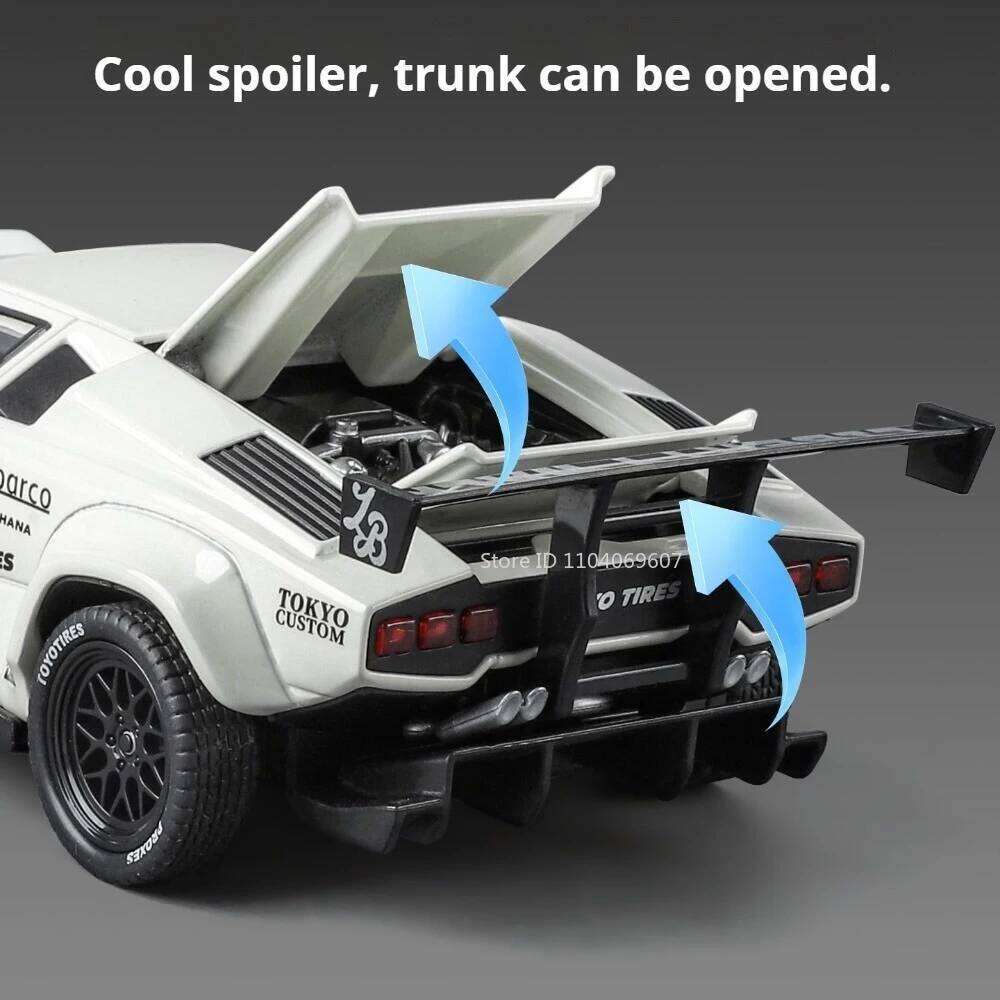 1:32 Lambor Countach LBWK SVJ63 Diecast Alloy Sports Car Model Toys Doors Opened Sound Light Pull Back Vehice Boy Christmas Gift Z260306