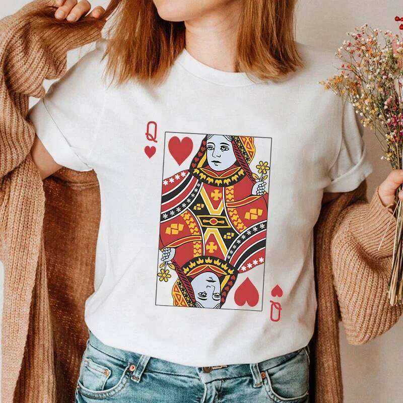 Playing Cards Heart K/Q Graphic T Shirts Couples Y2k Fashion Queen King Tees Harajuku Funny Boyfriend Girlfriend Tee Loves Shirt XJ260306