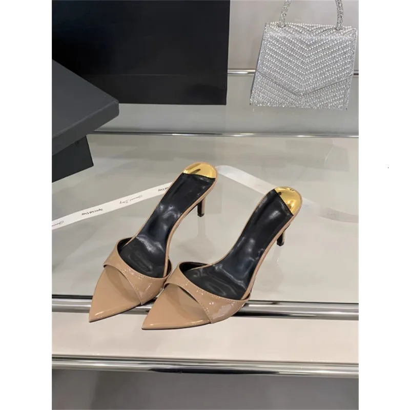 Style Fashion Sexy PU Shallow Slim High HeelsWomens Pointed Open Toe Outdoor Solid Color Anti Slip Sandals Slippers Mules 260306