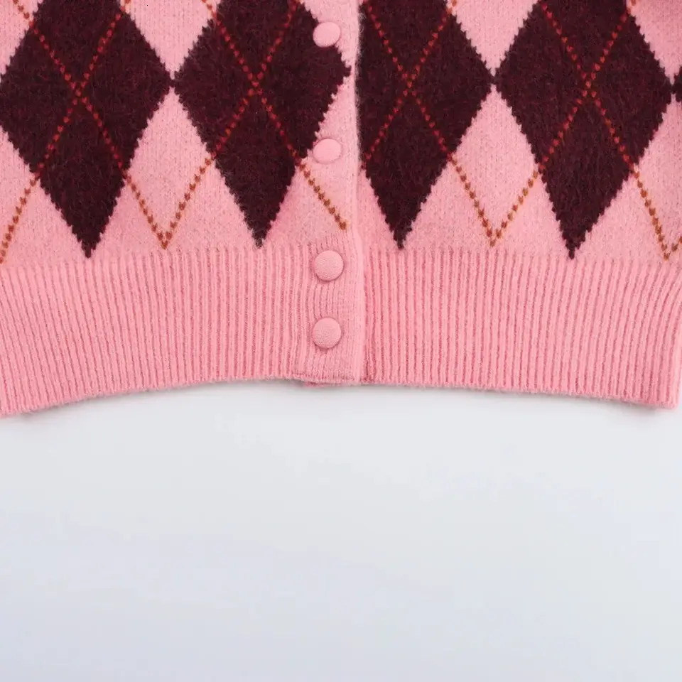 Women Argyle Jacquard Cardigan Chic Casual Knitted Cardigans For Elegant Sweater Long Sleeve Knitwear Coat 5755011 260306