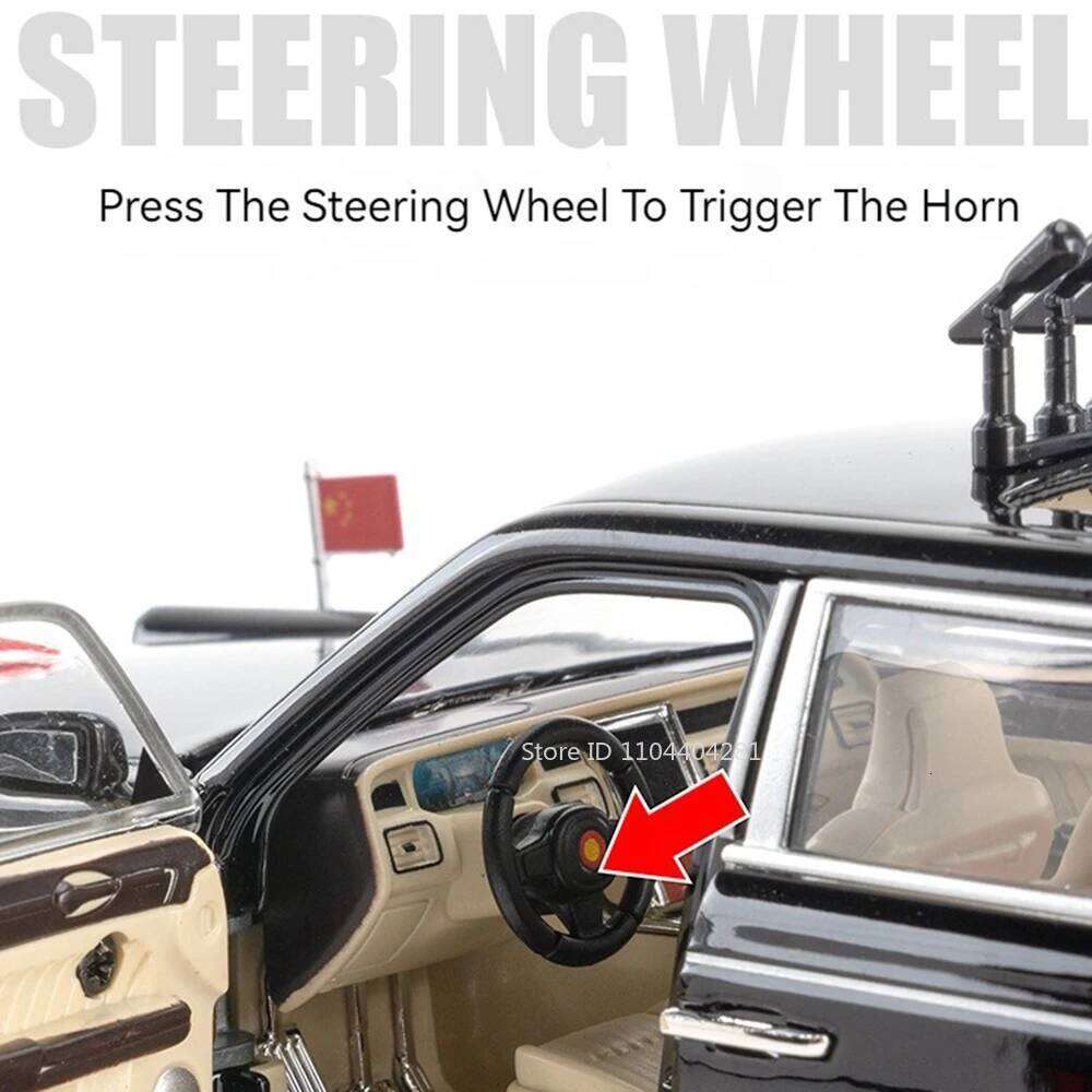 1:24 HONGQI L5 E-HS9 Model Toys Car Diecast 70th Anniversary Parade Cars Sound Light Pull Back Trendy Ornaments for Friend Gifts Z260306