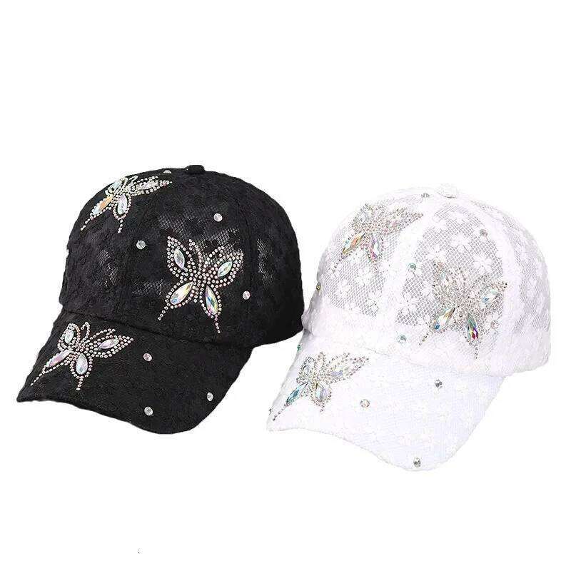Washed, Versatile For Summer, Women's New Baseball Cap With Diamond Inlaid Denim Duckbill Hat, Outdoor Sunshade Hat Y260304