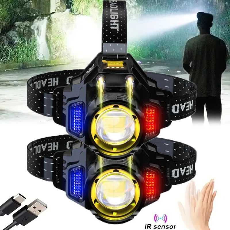 Powerful LED Headlamp Motion Sensor Headlight 18650 Rechargeable COB Head Flashlights High Power Head Lamp Fishing Headlight H26030711