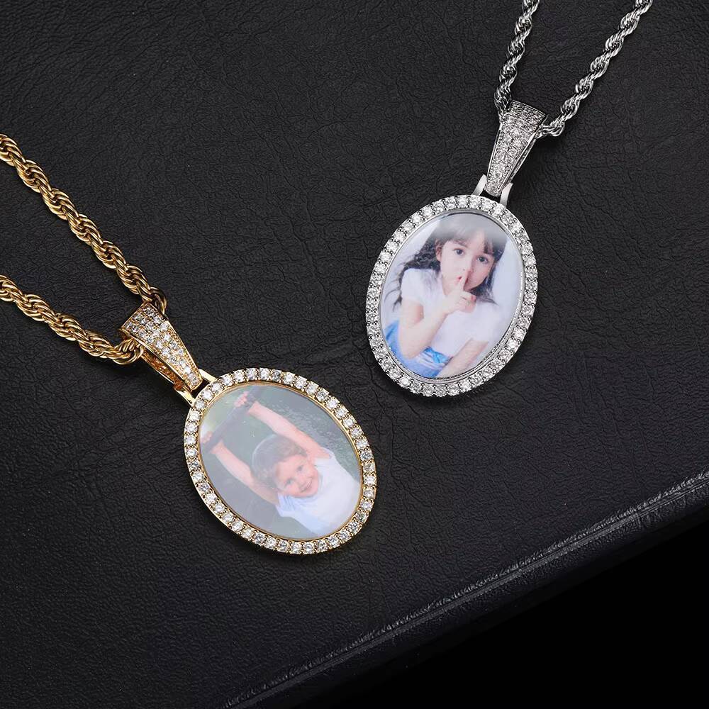 Hip-Hop S925 Silver Moissanite Commemorative Oval Photo Pendant Trend Fashion Jewelry Accessories
