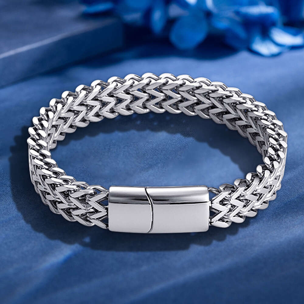 High-quality, popular European and American Cuban double-layer reversible chain bracelet, hip-hop style men's trendy accessory