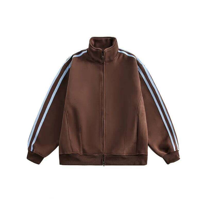 American Retro Three Bar Stand Up Collar Men's Autumn Trendy Brand Loose Double Headed Zipper Jacket Couple Cardigan