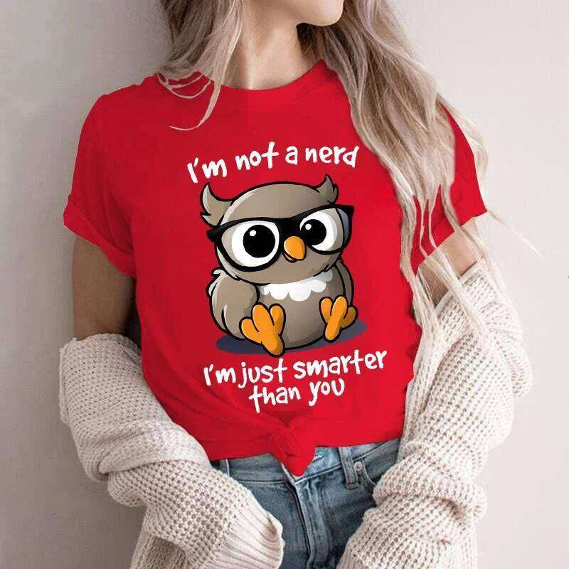 Kawaii Owl Print T Shirts for Women Clothes Not A Nerd I'm Just Smarfer Than You Funny T-shirts Graphic Female Y2K Tops Tees XJ260306