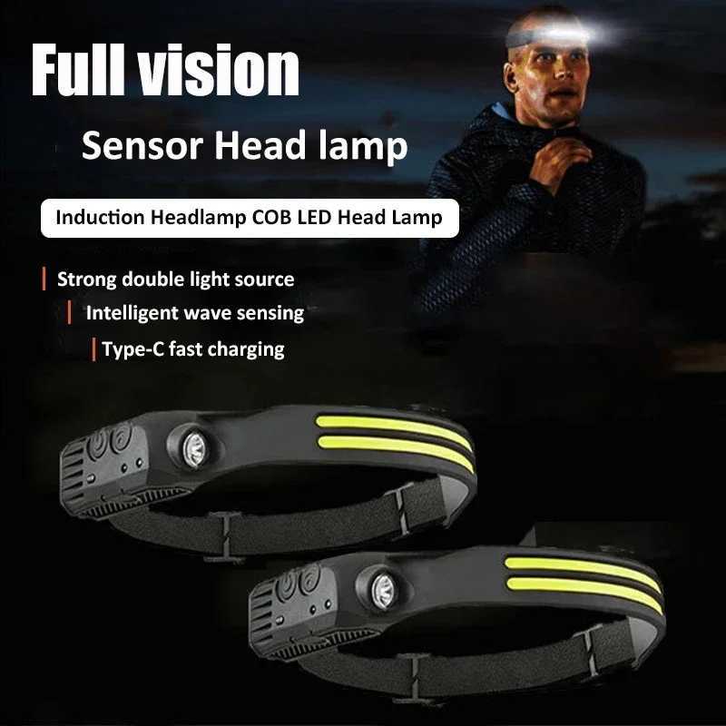 LEDCOB Sensor Headlight 5 Lighting Modes Head Torch Rechargeable Built in 1200mAh Battery Head Lamp Waterproof Working Lantern H260307