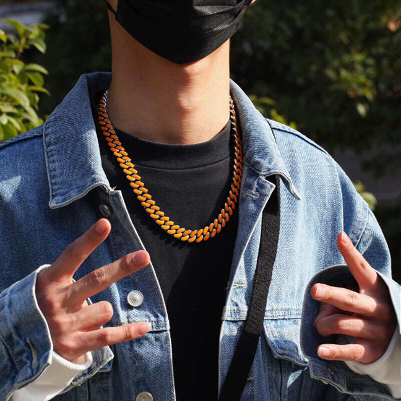 New European American hip-hop stainless steel colorful oil-drip necklaces, high-quality fashion trendy bracelets for men and women