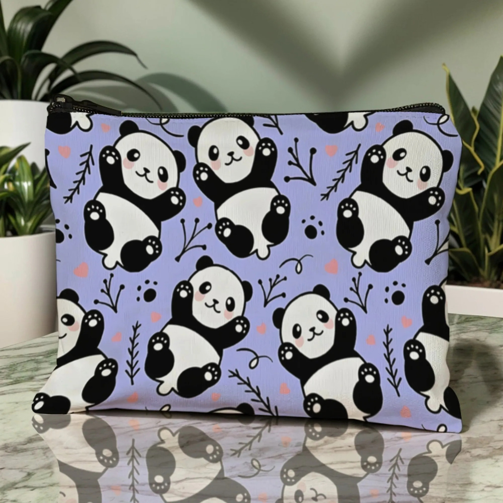 Cute Panda Print Purple Cosmetic Bag Travel Makeup Organizer Portable Toiletry Skin Care Sundries Beauty Storage 260307