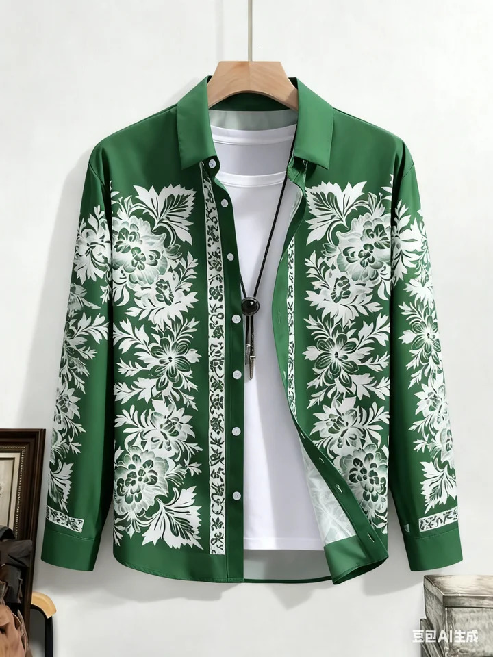Mens Longsleeved Plant Vine French 3D Printed Shirt Hawaiian Beach Vacation Outdoor Party Outer Wear Xmas Dress Man 260228