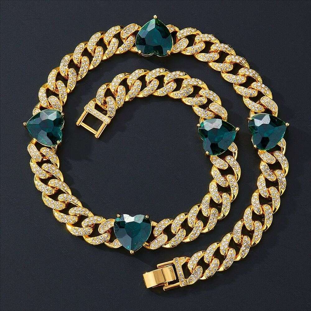 European American trendy Cuban chain full of diamonds, cool diamond-shaped high-quality zinc alloy necklace, hip-hop necklace for men and women, whole