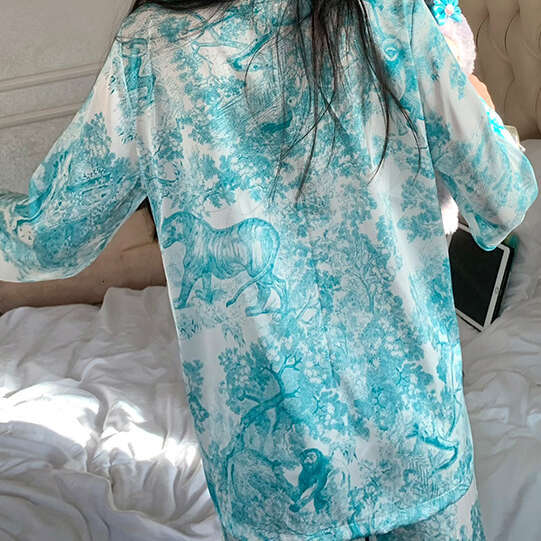 Lucky Day High-End Silk Pajamas For Women Summer Ice Silk Light Luxury Printed Ink Painting Design Long Sleeve Same Style As D Brand Luanyun