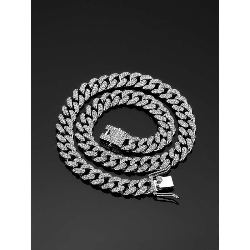 Cross-border bestseller 13mm Cuban chain high-quality alloy diamond necklace, men's women's bracelet, European and American hip-hop jewelry