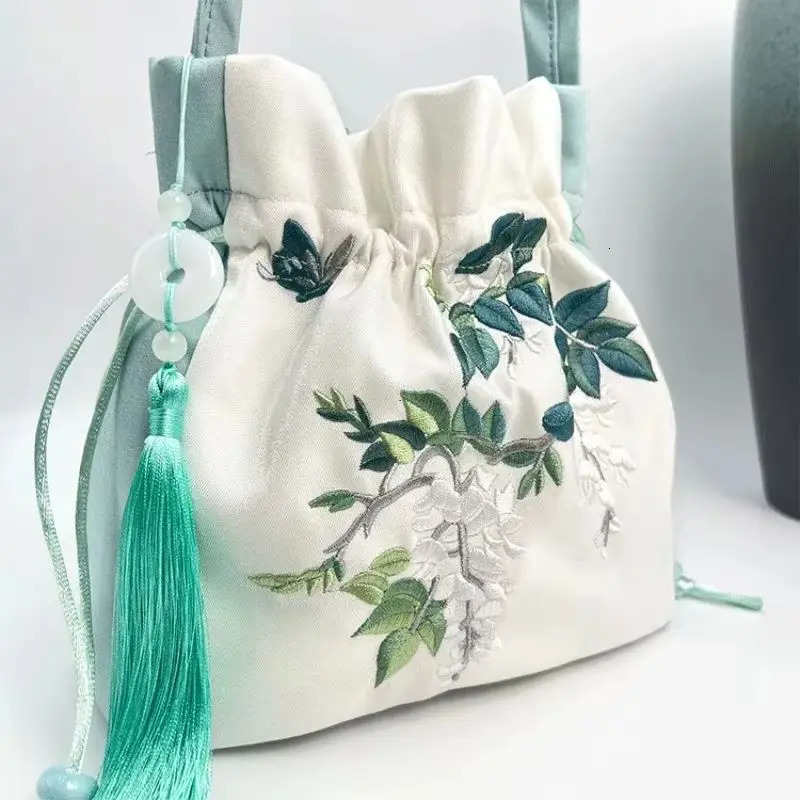 Chinese Style Retro Drawstring Bucket Bag Embroidered Lace Flower Shoulder Womens Crossbody Tophandle Bags Coin Purses 260307
